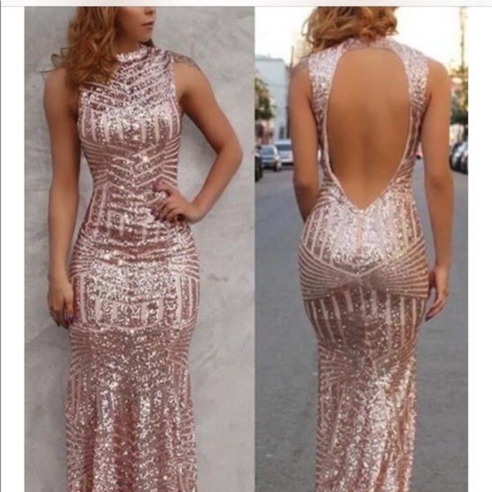 NWT Never Worn Rose Gold Sequin Gown